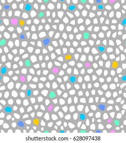 Abstract stains texture in pink, blue, purple and white colors a seamless pattern on a gray background.