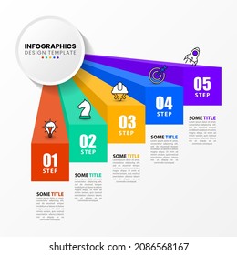 Abstract staircase. Infographic design with icons and 5 options or steps. Can be used for workflow layout, diagram, banner, webdesign. Vector illustration