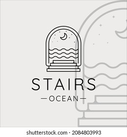 abstract stairs at ocean logo line art minimalist simple vector illustration template icon graphic design