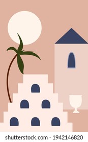 Abstract stairs pattern background. Mid century boho architecture art print, wall decor modern style. Vector flat illustration.