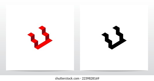 Abstract Stairs Red Carpet Letter Logo Design U