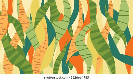 Abstract stalk and leaves pattern. Modern abstract floral background, botanical summer seamless pattern for fabric and wallpaper. Art Illustration
