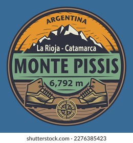 Abstract stamp or emblem with Monte Pissis, Argentina name, vector illustration