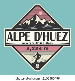 Abstract Stamp Or Emblem With The Name Of Alpe DHuez, France, Vector Illustration