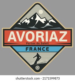 Abstract stamp or emblem with the name of Avoriaz, France, vector illustration