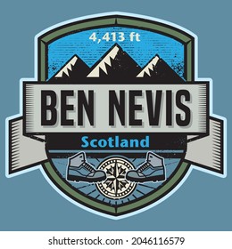 Abstract stamp or emblem with the name of Ben Nevis, Scotland, vector illustration