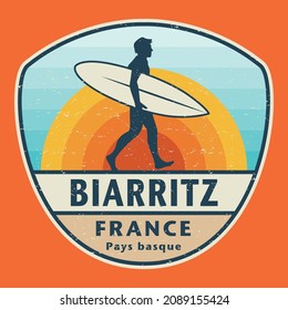 Abstract stamp or emblem with the name of Biarritz, France, Basque Country, vector illustration