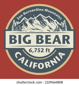 Abstract stamp or emblem with the name of Big Bear Lake, California, vector illustration