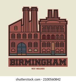 Sello abstracto o emblema con el nombre de Birmingham, West Midlands, ilustración vectorial