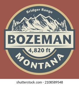 Abstract stamp or emblem with the name of Bozeman, Montana, vector illustration