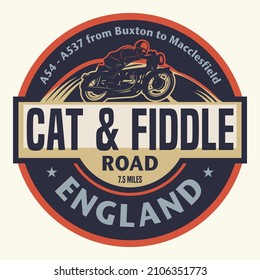 Abstract stamp or emblem with the name of Cat and Fiddle Road, England, vector illustration