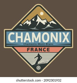 Abstract stamp or emblem with the name of Chamonix, France, vector illustration