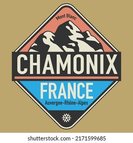 Abstract stamp or emblem with the name of Chamonix, France, vector illustration