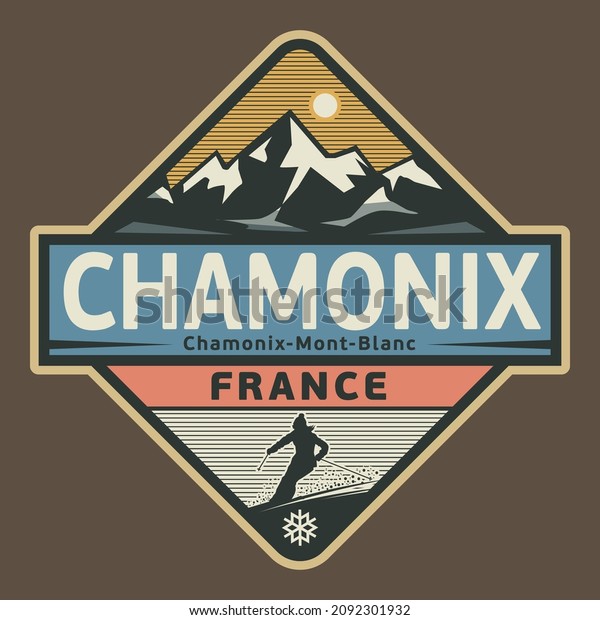 Abstract stamp or emblem with the name of\
Chamonix, France, vector\
illustration