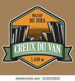 Abstract stamp or emblem with the name of Creux du Van, vector illustration