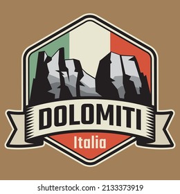 Abstract stamp or emblem with the name of Dolomites Mountains, Dolomiti, vector illustration