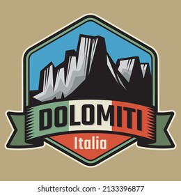 Abstract stamp or emblem with the name of Dolomites Mountains, Dolomiti, vector illustration