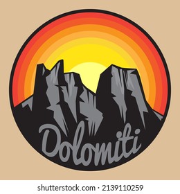 Abstract stamp or emblem with the name of Dolomites Mountains, Dolomiti, vector illustration