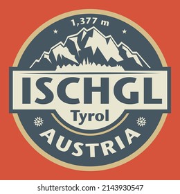 Abstract stamp or emblem with the name of Ischgl, Austria, vector illustration