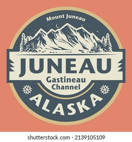 Abstract stamp or emblem with the name of Juneau, Alaska, vector illustration