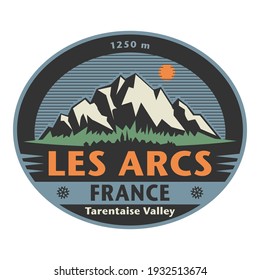 Abstract stamp or emblem with the name of Les Arcs, France, vector illustration