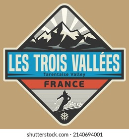 Abstract stamp or emblem with the name of Les Trois Vallees, France, vector illustration