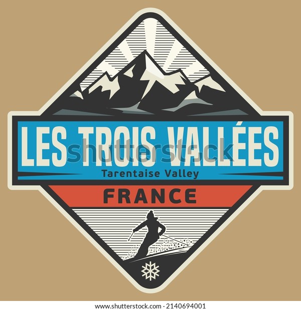 Abstract stamp or emblem with the name of\
Les Trois Vallees, France, vector\
illustration