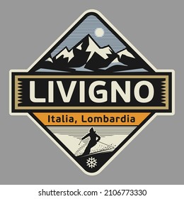 Abstract stamp or emblem with the name of Livigno, Italy, vector illustration