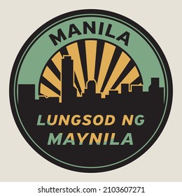 Abstract stamp or emblem with the name of Manila, Philippines, (in Filipino language too), vector illustration