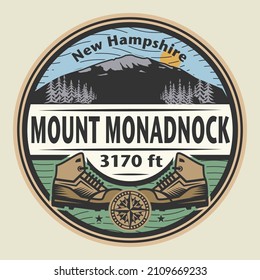 Abstract stamp or emblem with the name of Mount Monadnock, New Hampshire, vector illustration