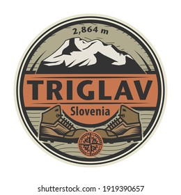 Abstract stamp or emblem with the name of mountain peak Triglav, Slovenia, vector illustration