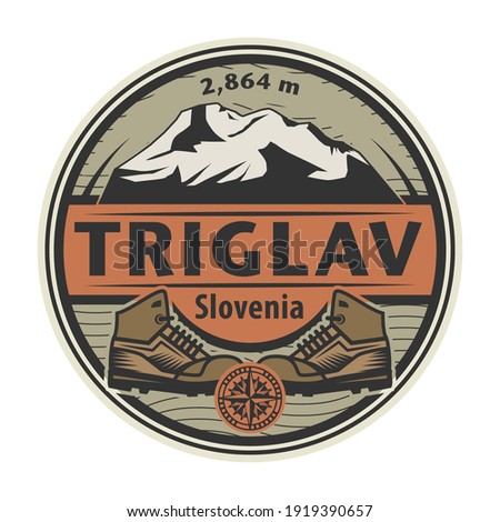 Abstract stamp or emblem with the name of mountain peak Triglav, Slovenia, vector illustration
