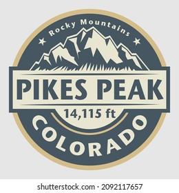 Abstract stamp or emblem with the name of Pikes Peak, Colorado, vector illustration