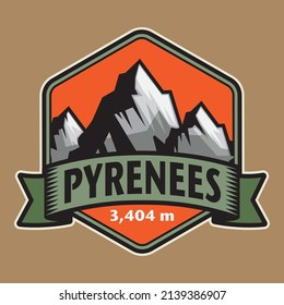 Abstract stamp or emblem with the name of Pyrenees Mountains, vector illustration