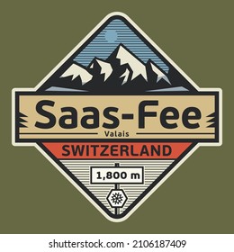 Abstract stamp or emblem with the name of Saas-Fee, Switzerland, vector illustration