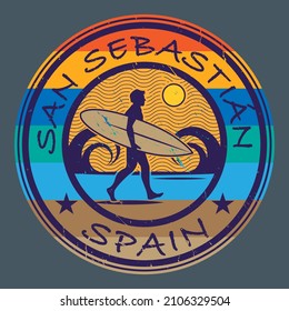 Abstract stamp or emblem with the name of San Sebastian, Spain, vector illustration