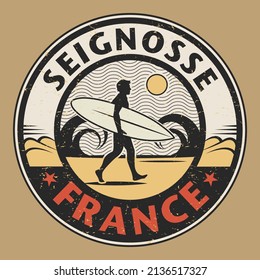 Abstract stamp or emblem with the name of Seignosse, France, vector illustration