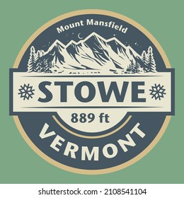 Abstract stamp or emblem with the name of Stowe, Vermont, vector illustration