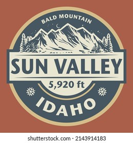 Abstract stamp or emblem with the name of Sun Valley, Idaho, vector illustration