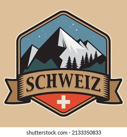 Abstract stamp or emblem with the name of Switzerland, vector illustration