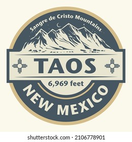 Abstract stamp or emblem with the name of Taos, New Mexico, vector illustration