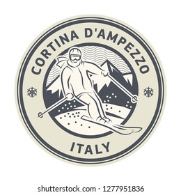 Abstract stamp or emblem with the name of town Cortina Dampezzo ski resort in Italy, vector illustration
