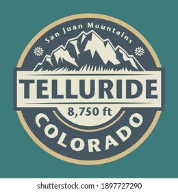 Abstract stamp or emblem with the name of town Telluride, Colorado, vector illustration