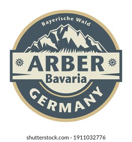 Abstrakte Stempel oder Emblem mit dem Namen der Stadt Arber, Bayern, Deutschland, Vektorgrafik