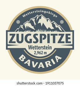 Abstrakte Stempel oder Emblem mit dem Namen der Stadt Zugspitze, Bayern, Deutschland, Vektorgrafik