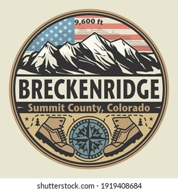 Abstract stamp or emblem with the name of town Breckenridge, Colorado, vector illustration