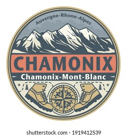 Abstract stamp or emblem with the name of town Chamonix, France, vector illustration