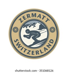 Abstract stamp or emblem with the name of town Zermatt in Switzerland, vector illustration