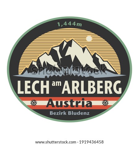 Abstract stamp or emblem with the name of town Lech am Arlberg, Austria, vector illustration
