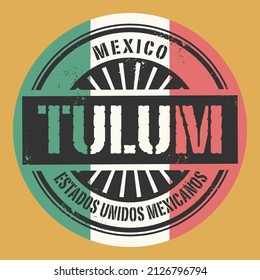 Abstract stamp or emblem with the name of Tulum, Mexico, vector illustration